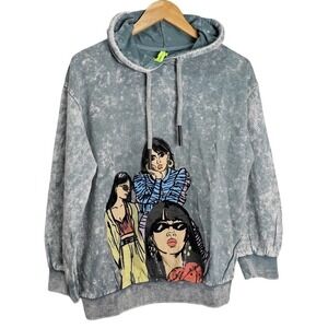Loco Loco Hooded Sweater Womens Size Large Grey Pullover Washed Out Casual